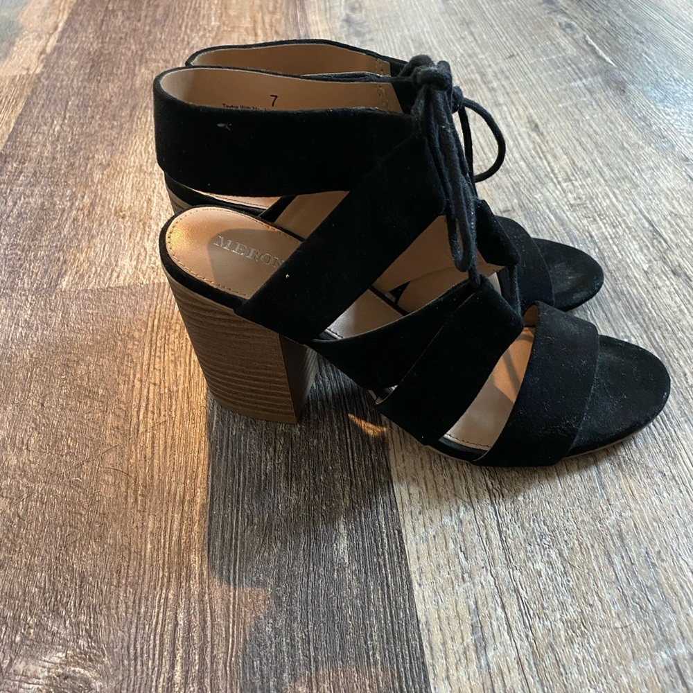 black strap up heels